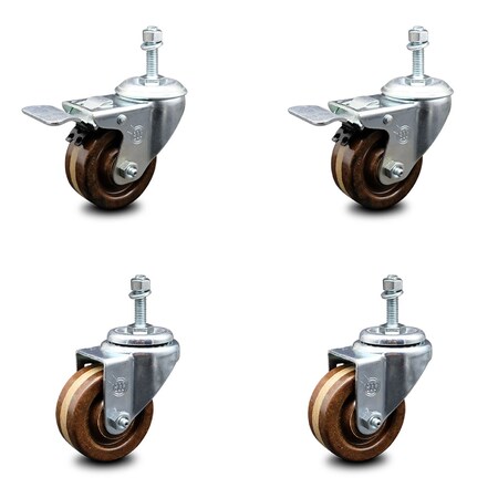Service Caster 3 Inch High Temp Phenolic Swivel 3/8 Inch Stem Caster Total Lock Brake SCC, 2PK SCC-TSTTL20S314-PHSHT-381615-2-S-2